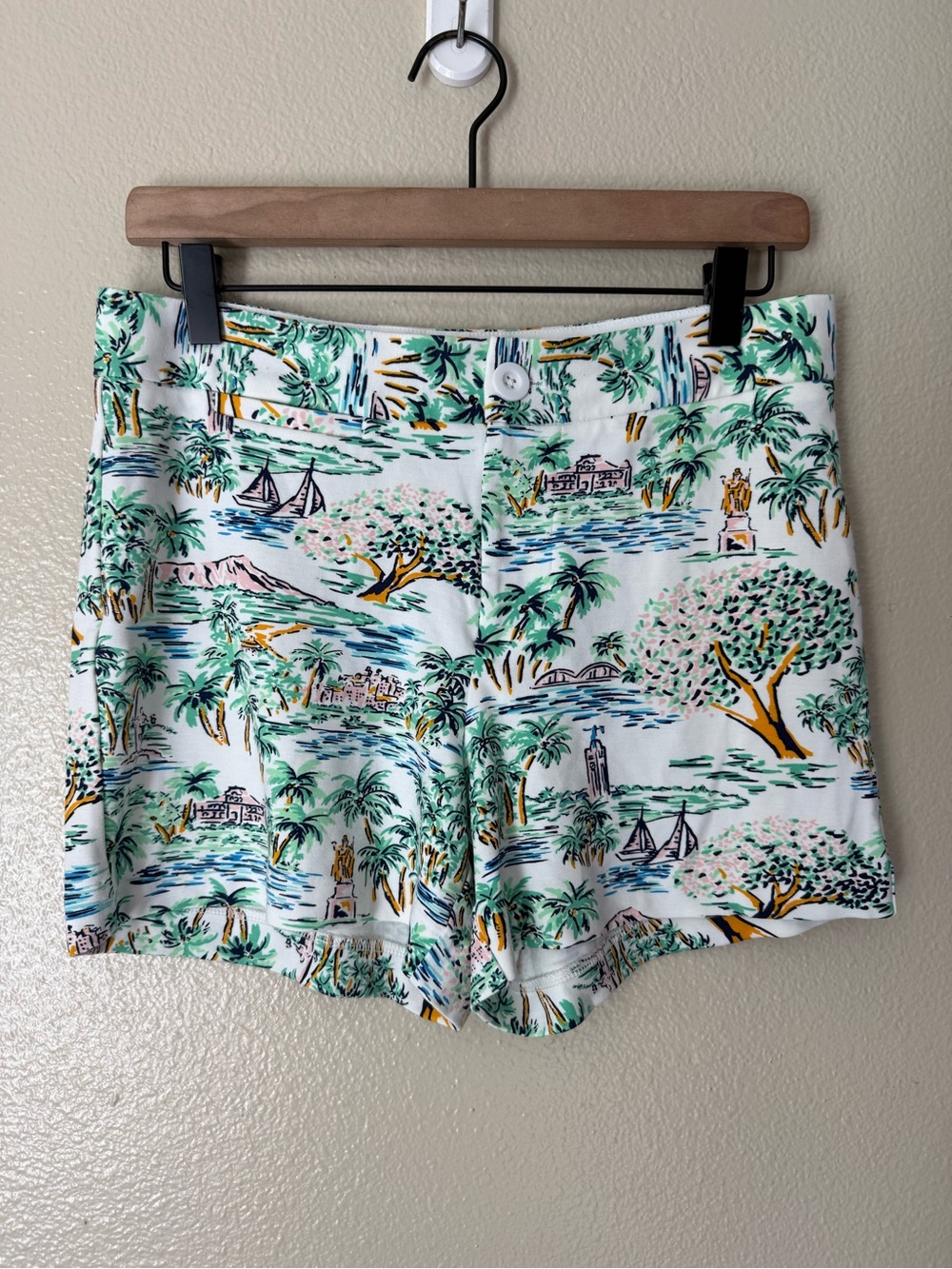 Tori Richard White Shorts with Green & Blue Tropical Print